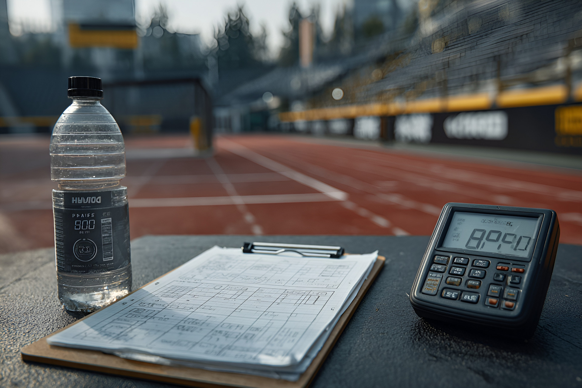 摄图网_602864137_banner_桌子上的瓶装水和计时器（企业商用）